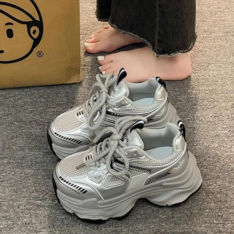 Mesh breathable sneakers platform popular white shoes women ins tide spring 2025 new Internet celebrity dad shoes