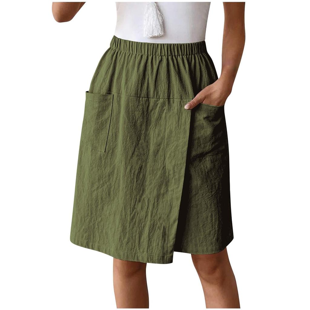 Women's Fashion Pants And Skirts Color Elastic Waist Pocket Casual Shorts