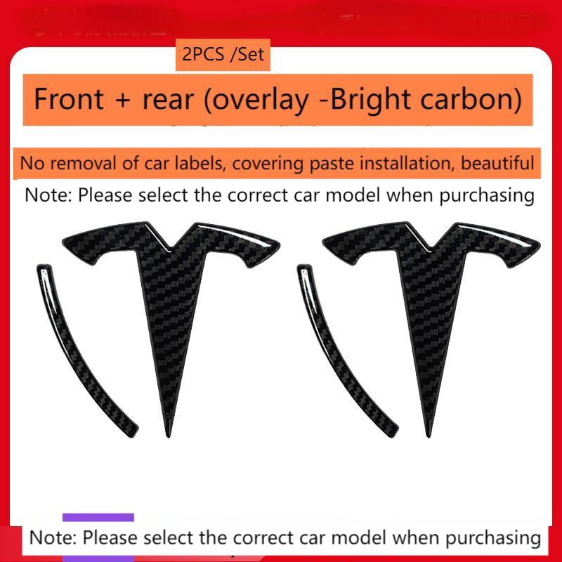 ABS Coverable Front Logo Rear Logo Steering Wheel Badge for Tesla Model 3 Y Carbon Fiber Label Car Accessories Personalization