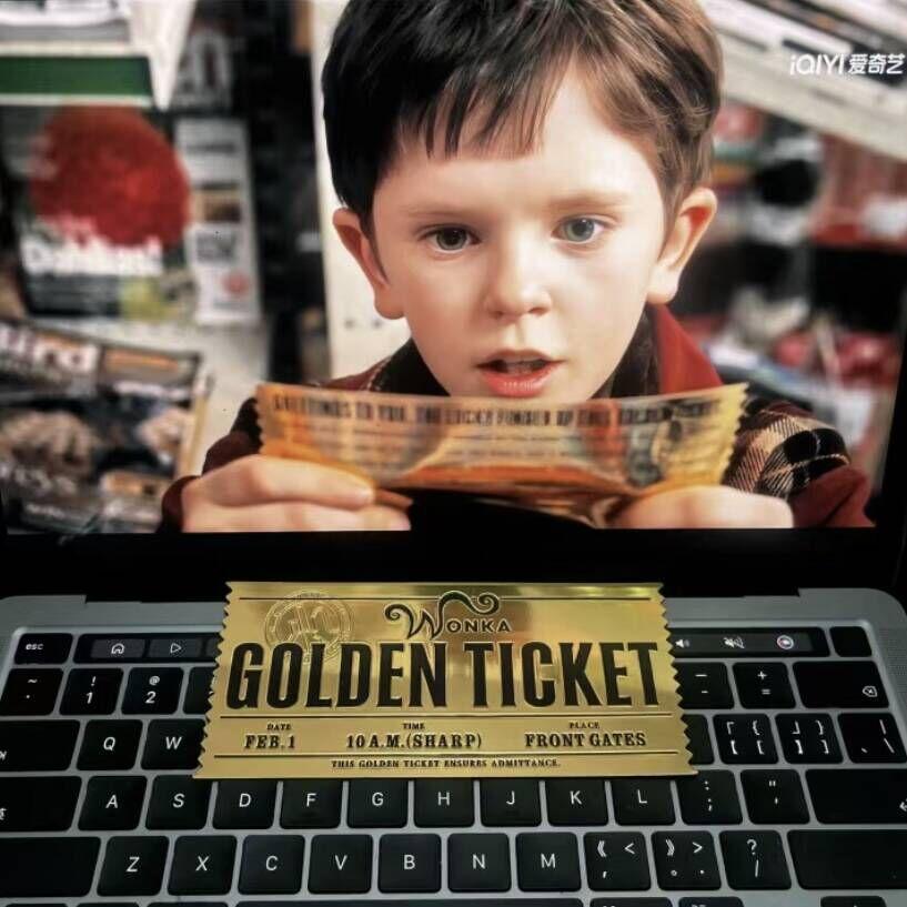 Hot Anime Wonka Charlie Chocolate Golden Ticket Anime Gold Voucher Brooch Pin Badges Metal Pins Bookmark Collection Holiday Gift