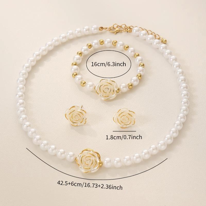 3Pcs Camellia Women'S Party Necklace Bracelet And Earrings Set Elegant Bridal Jewelry Gift
