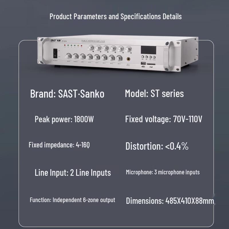 SAST 1800W High Power Bluetooth PA Amplifier ST-619 CN plug (adapter included) (CN version)