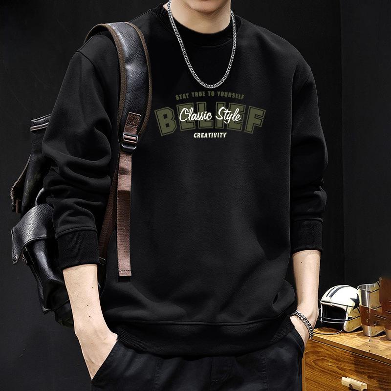 

Men s Trendy Round Neck Hoodie - Loose Fit Long Sleeve T-Shirt for Spring/Autumn 2XL [175-195 lbs]