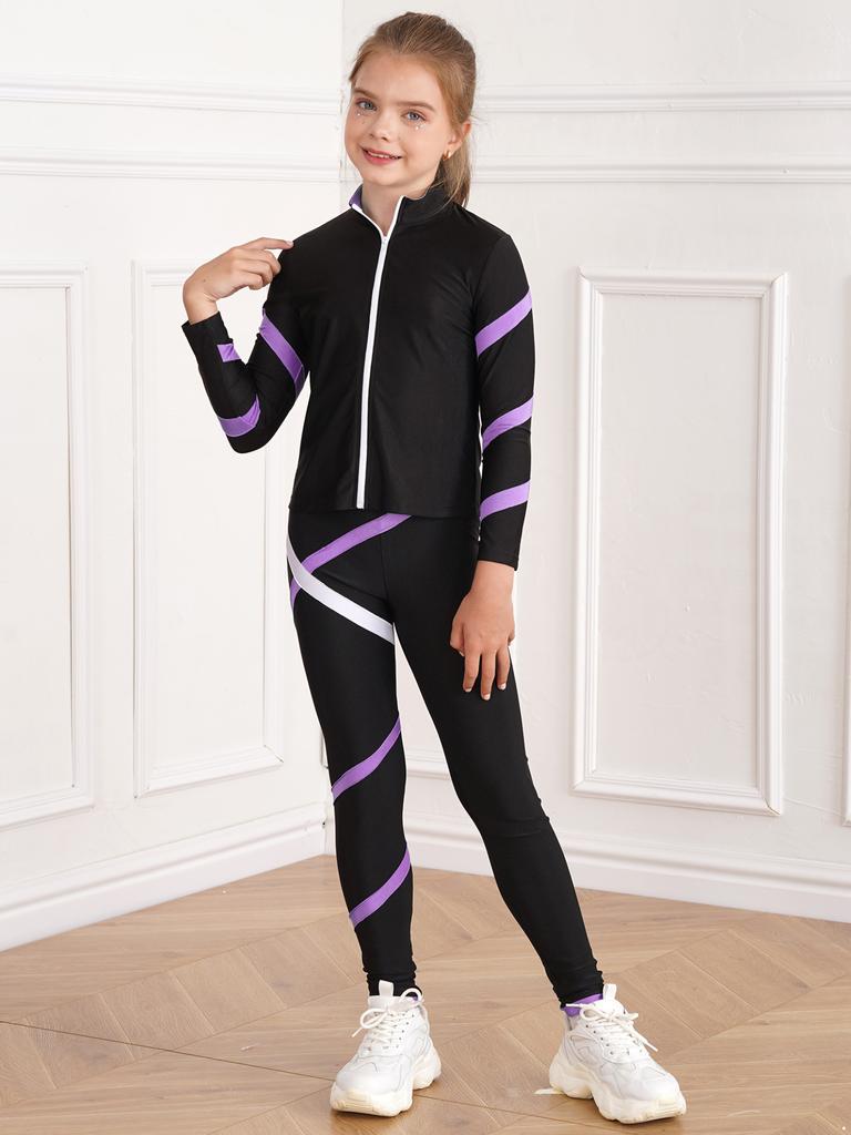 Dětské Dívčí Kontrastní barva Proužek Sportovní oblek Zip Stojánek Límec Dlouhý rukáv Mikina Legíny pro cvičení jógy Běh Bruslení