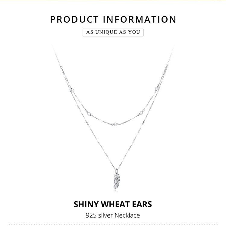 BAMOER 925 argent Sterling plaqué platine brillant oreilles de blé pendentif collier pour femmes chaîne colliers