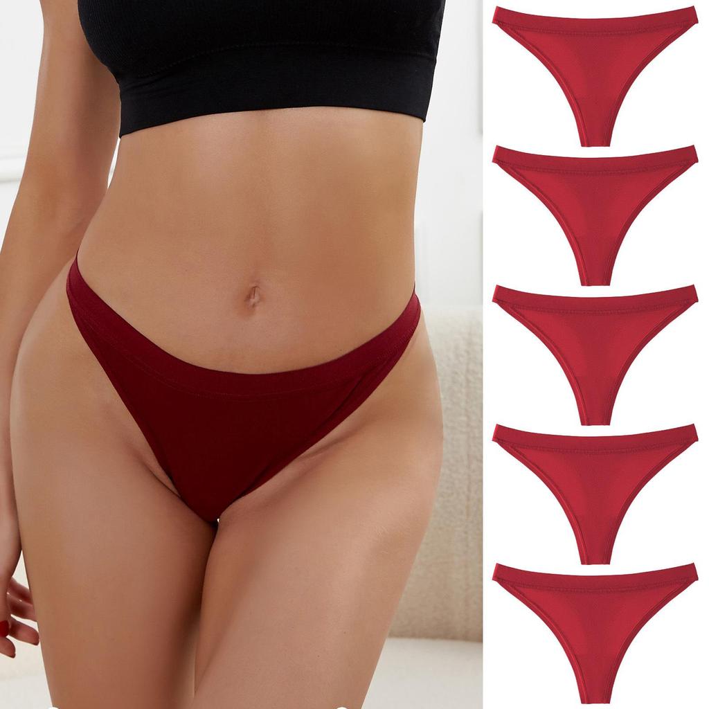 5-Pack Women's Low-Waist Sexy T-Back Underwear - Plus Size, European & American Style, Breathable Triangle Briefs
