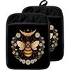 Bee Gifts Pot Holders with Pockets, Bee Themed Gifts, Honeybee Daisy Flowers Oven Pot Holders Heat Resistant Oven Mitts Hot Pads for Kitchen Baking