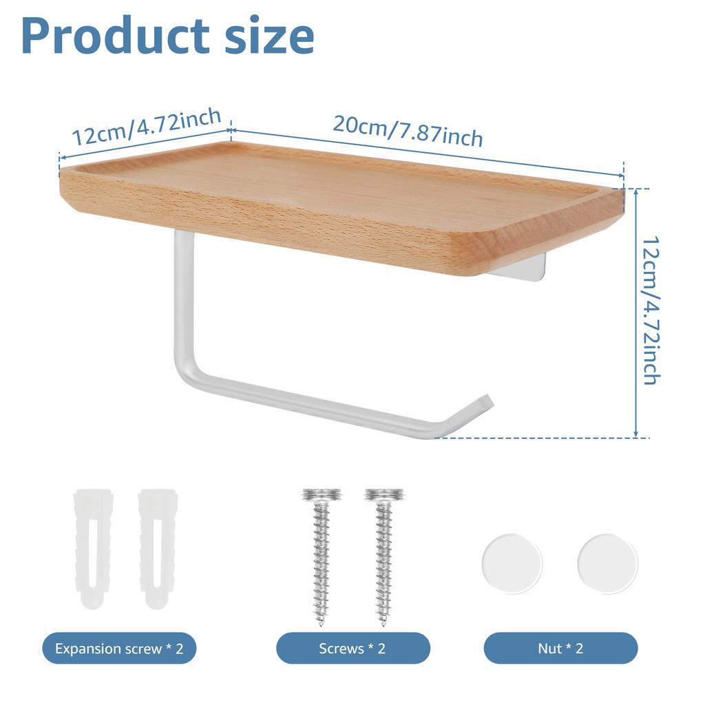 Toilet Paper Holder with Wood Shelf Wall Mount Tissue Paper Roll Holder Minimalist Toilet Paper Holder Rack Toilet Paper Roll