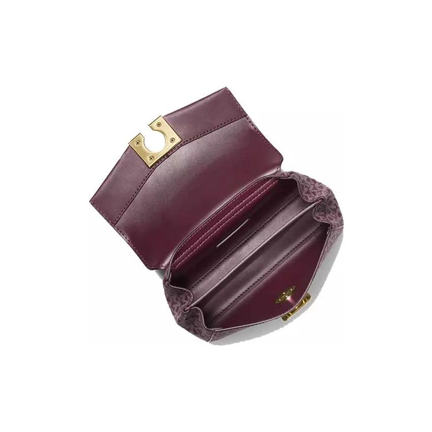 Michael Kors Lita Gold Letter Logo Lock Flap Chain Classic Monogram Leather Crossbody Bag Small Women crossbody bag Purple 35H0GXPC1V-BORDEAUX-MLT