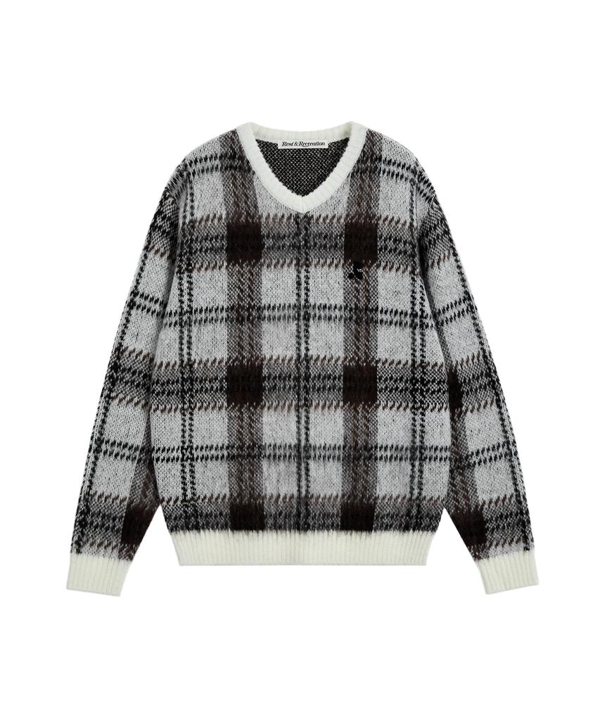 Rest And Recreation Check Pattern Hairy Sweater - Ivory