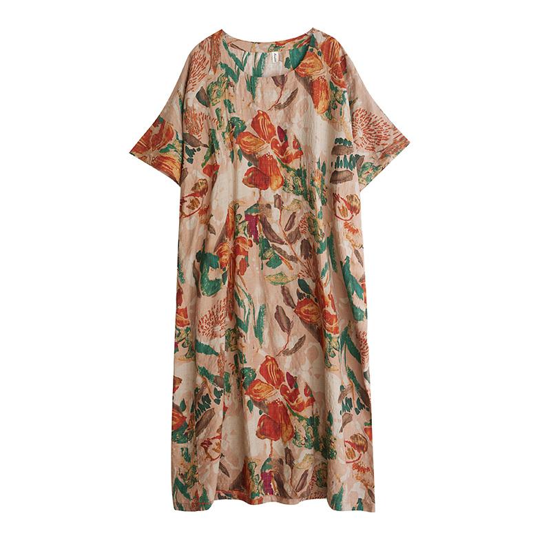 Dimanaf 2025 Plus Size Dress Women Summer Elegant Long Floral Printing Dress Loose Casual Vintage Dress Maxi