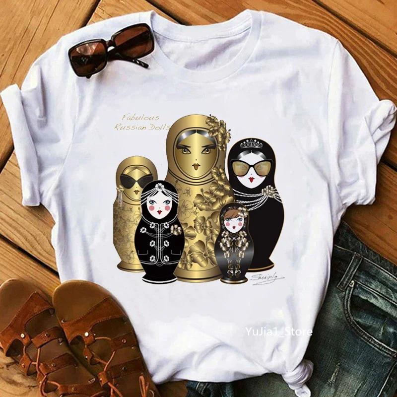 Unisex Russian Doll T-Shirt Women'S Clothing 2024 Funny Summer Fashion Tshirt Femme White Casual T Shirt Female Harajuku Shirt