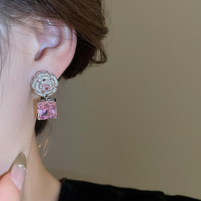 Słodki Zestaw Naszyjnik & Kolczyki z Cyrkoniami w Stylu Koreańskim dla Kobiet - Łańcuszek na Obojczyk, Lekki Luksusowy Styl Dworski