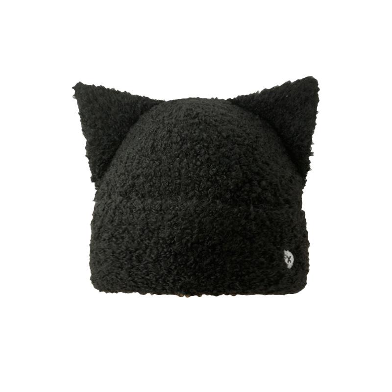 

Милая вязаная шапка с кошачьими ушками для женщин - теплый пуловер для защиты ушей от холода на осень/зиму One Size чёрный