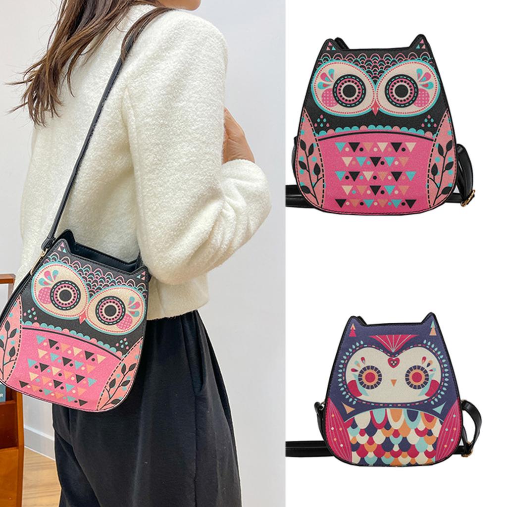 PU Leather Messenger Bag for Women Owl Shape Shoulder Bag Cartoon Owl Crossbody Bag Small Square Bag Shopping Bag