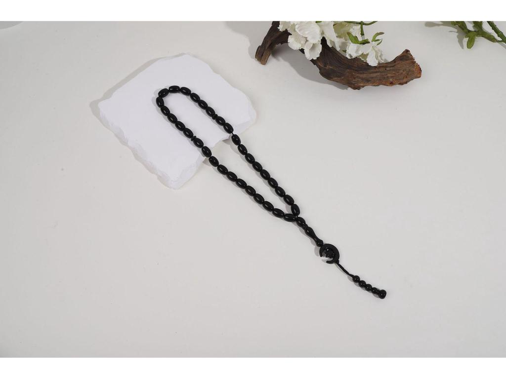 Hand-Knotted Crystal Tasbih: 33 Imitation Amber Beads Bracelet with Star and Moon Charm