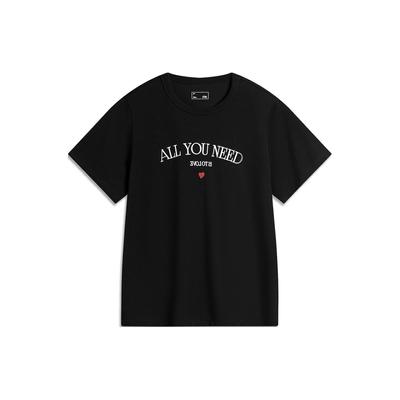 Heart Letter Embroidery Round Neck Slim Fit Knitted Sports Casual Short Sleeve T-Shirt Women Tops Black AHSU714-4