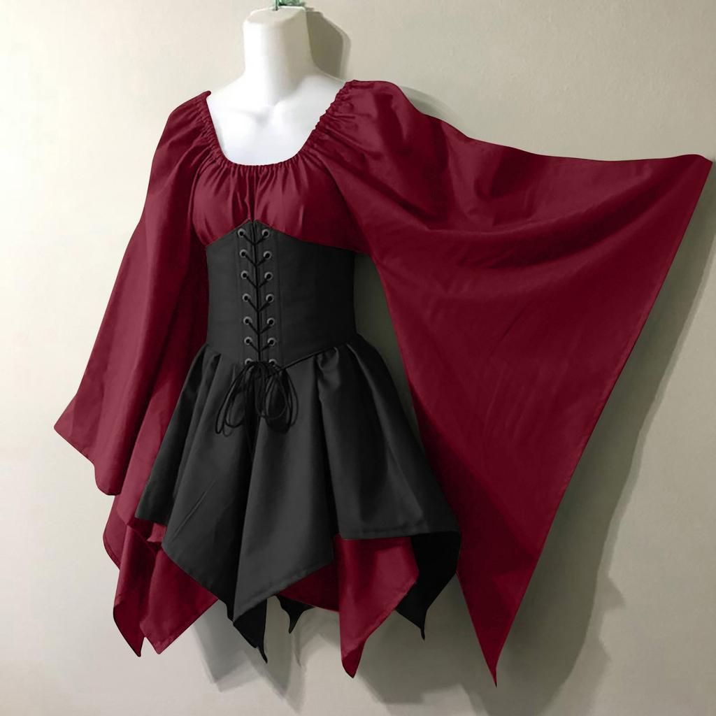 Women Fashion Long Sleeve Vintage Dress Cosplay Party Evening Night Formal Dress