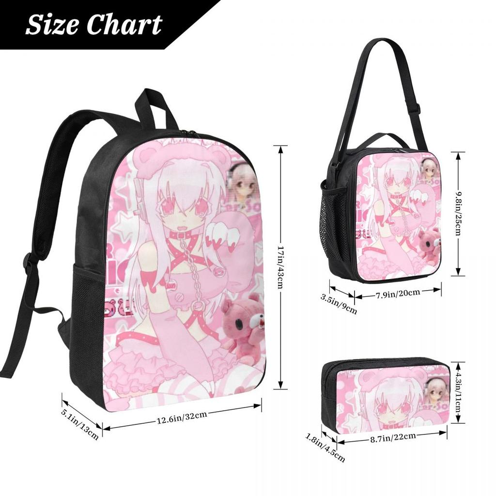 3Pcs Super Sonicos Backpack Set for Children Pen Bags Bookbag Sets with Lunch Box For School Students Daypack