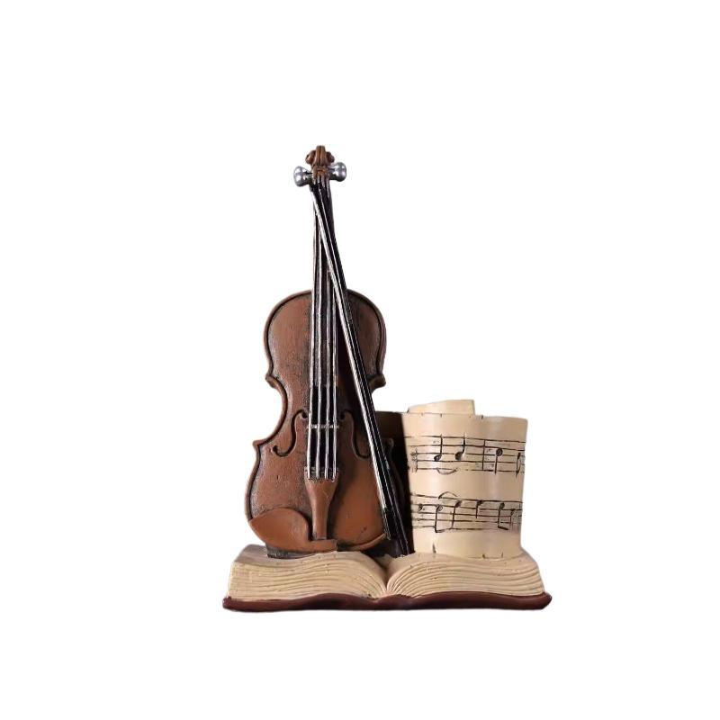 Supporto Espositore per Violino Stile Antico Portapenne e Matite Creativo Organizzatore da Scrivania Unico Ornamento Decorativo per Libreria Vintage