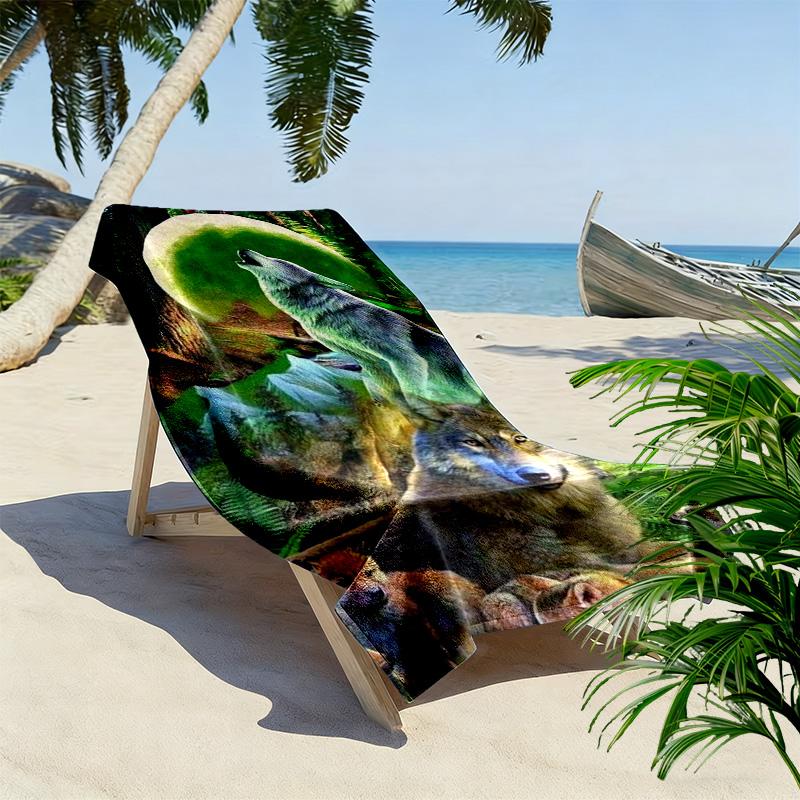 Wolf Print Beach Towel, Large Soft Quick Dry Towel for Beach Camping Swimming
