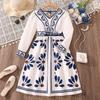 2025 Autumn Floral Print Long Sleeve Dress for Big Girls - Casual Holiday Style