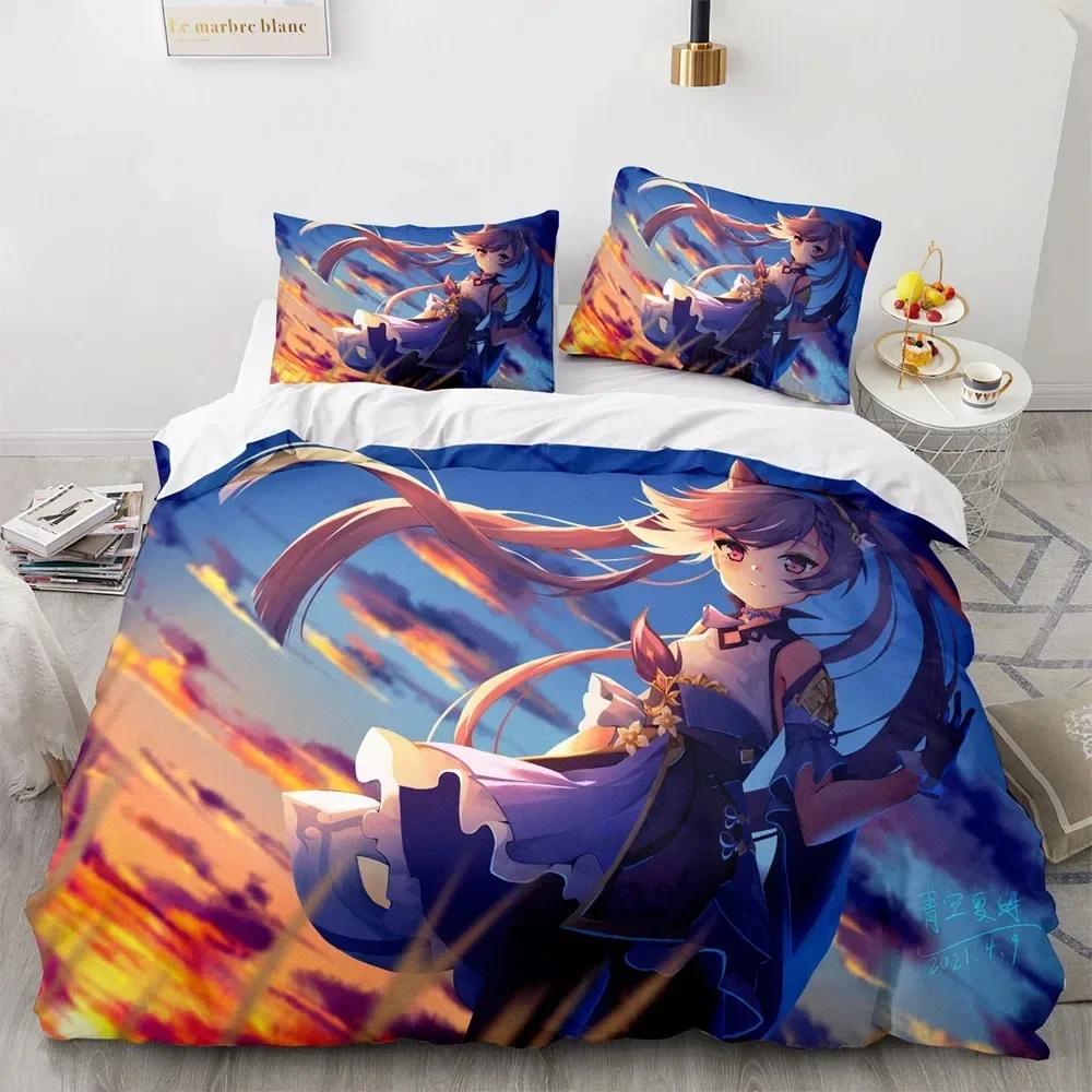Anime Genshin Impact Beding Set For Bedrom Soft Modern Bedspreads Comefortable Children Kids Soft Duvet Cover Comfortable Quilt Cover And Pilowcase