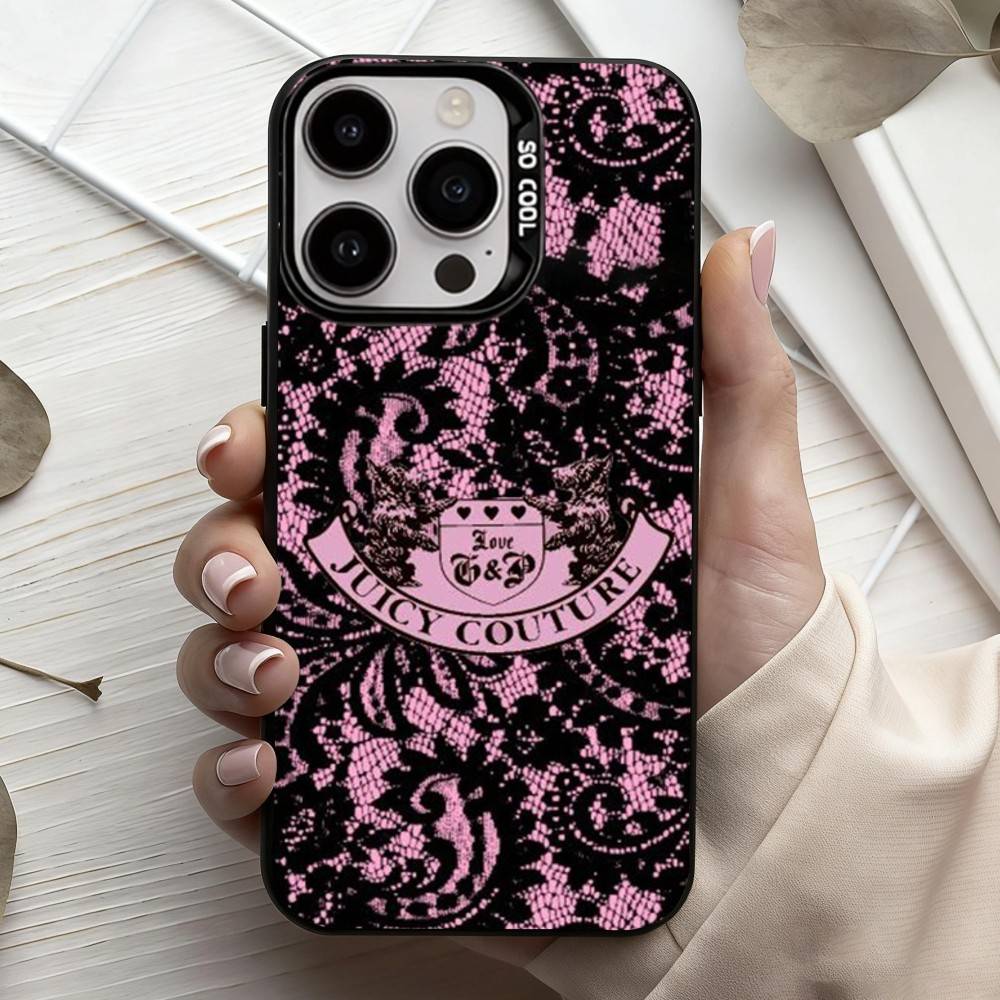 J-Juicy C-Couture Phone Case For iPhone17,16,15,14,13,12,11 Plus,Pro Max Black Candy Silver Plated Cover