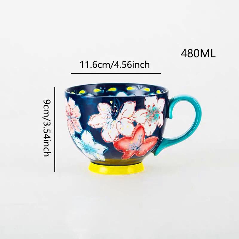 Ceramic Coffee Mugs and Cups Office Using Porcelain Creative Drinking Water Mug Capacity Hand Painted Flower Household Large Cup