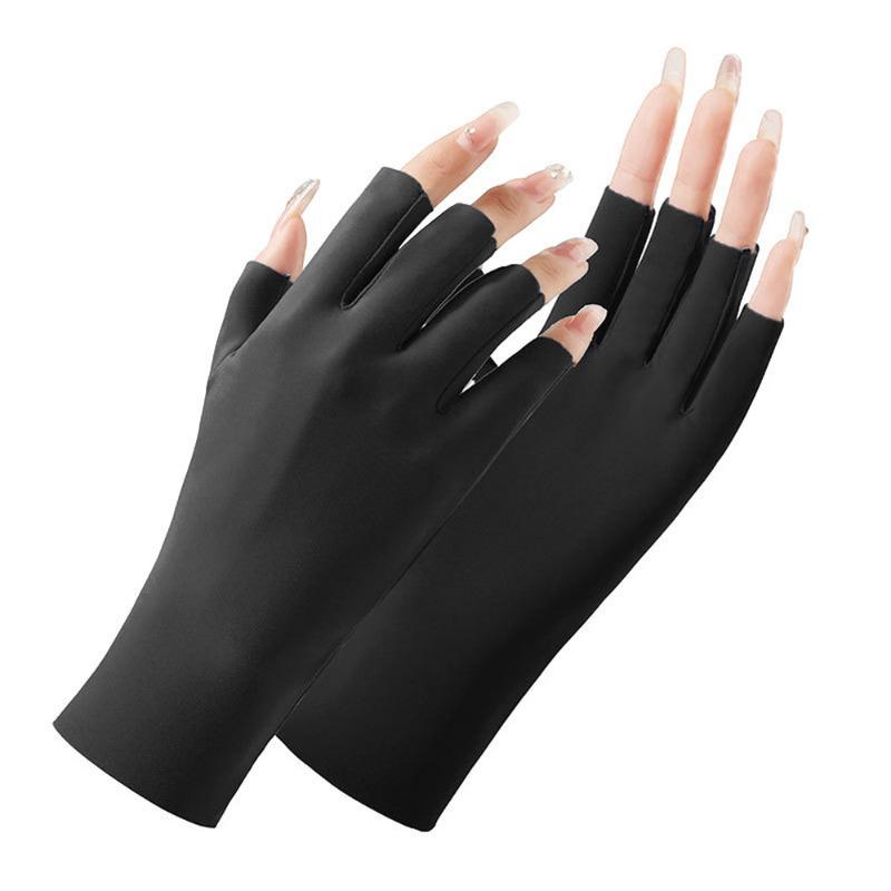 Summer Lightweight Women's Sun Protection Gloves for UV Protection, Nail Art, Electric Bike Riding, Cycling, Half-finger Ice Silk Gloves