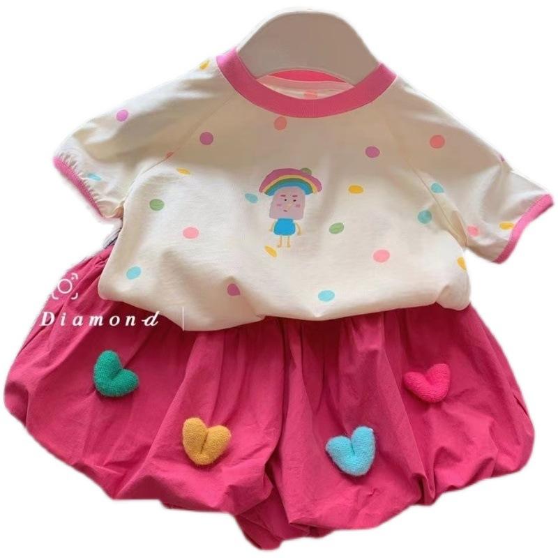 Girls Summer Fashion Polka Dot Short Sleeve Set Baby Chic Two Piece Outfit Casual Cute Clothing For Toddler Kids