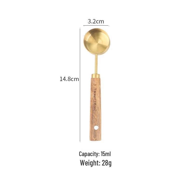 Copper & Acacia Wood Handle Measuring Spoons and Cups: 8-Piece Stainless Steel Set for Baking & Coffee