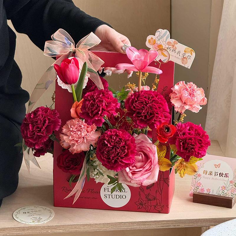 Coffee Flower Cake Dessert Packaging Box Portable Flower Gift Bag Kraft Paper Holder Photo Favor Drink Carrier With Handle