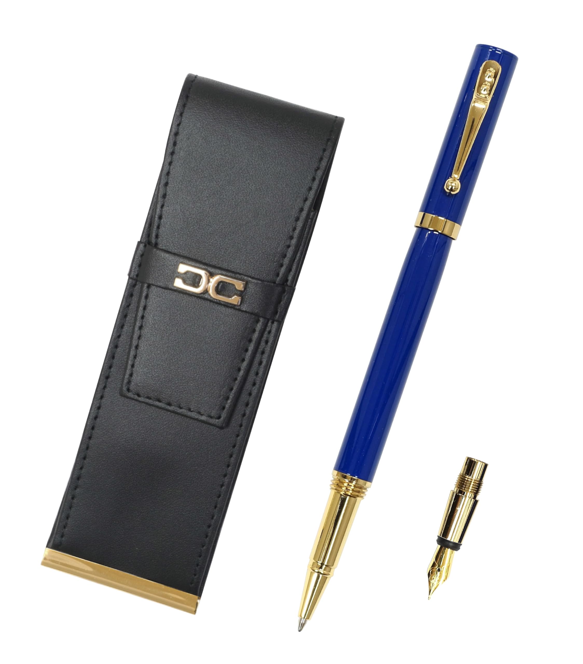 

Black recycled cowhide pen case with Exchange BP ZX fountain pen ink with blue ink set eco-metal insert, (individual cartridge) (T23-AU023-ZX-L) синий