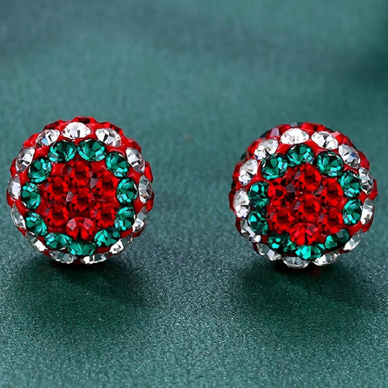 Christmas Sparkling Colorful Set Zircon Ball Earrings, Women's Fashion Trend Holiday Party Accessories