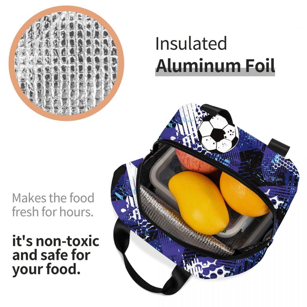 Cartoon Soccer Ball Football Insulated Lunch Bag Thermal Bag Reusable High Capacity Lunch Box Tote Food Bag Beach Outdoor
