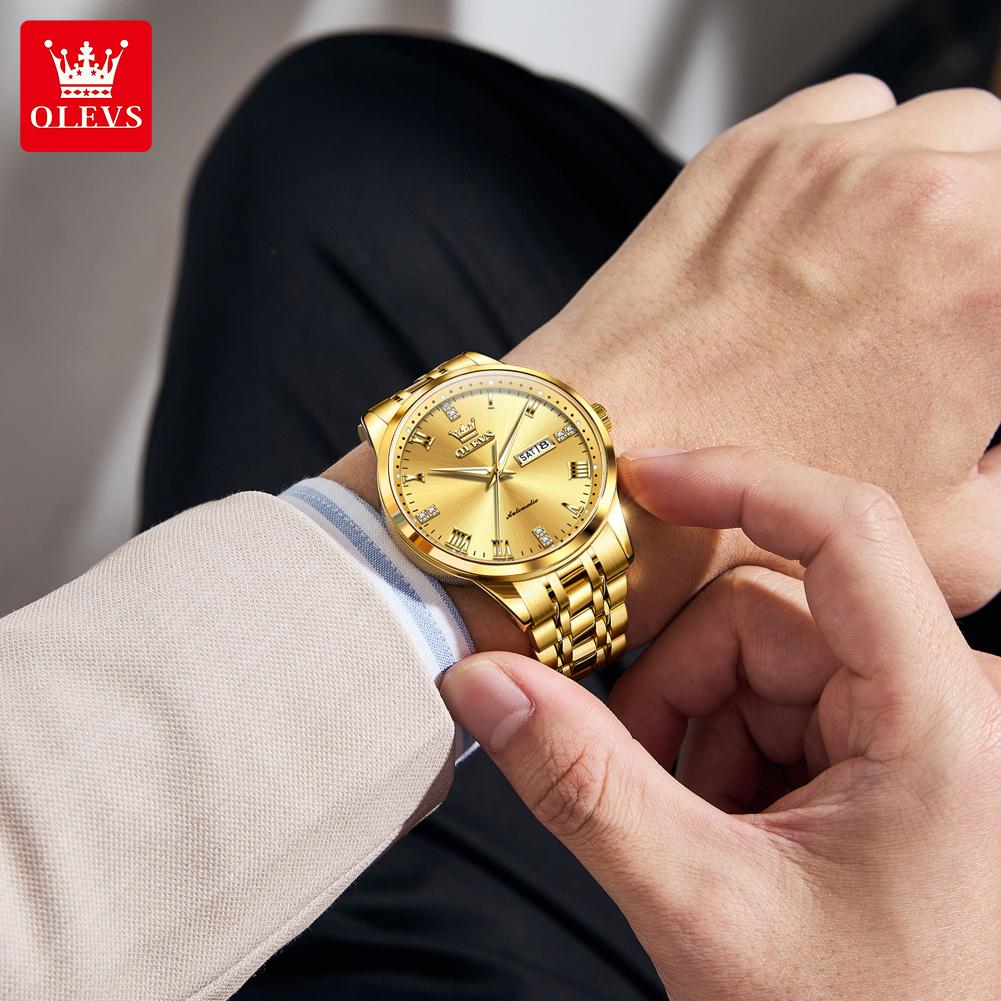 OLEVS Montres Homme Dorées Business Marque Supérieure Luxe Automatique Mécanique Pour Hommes Étanche Date Heure Montre de Sport Relogio