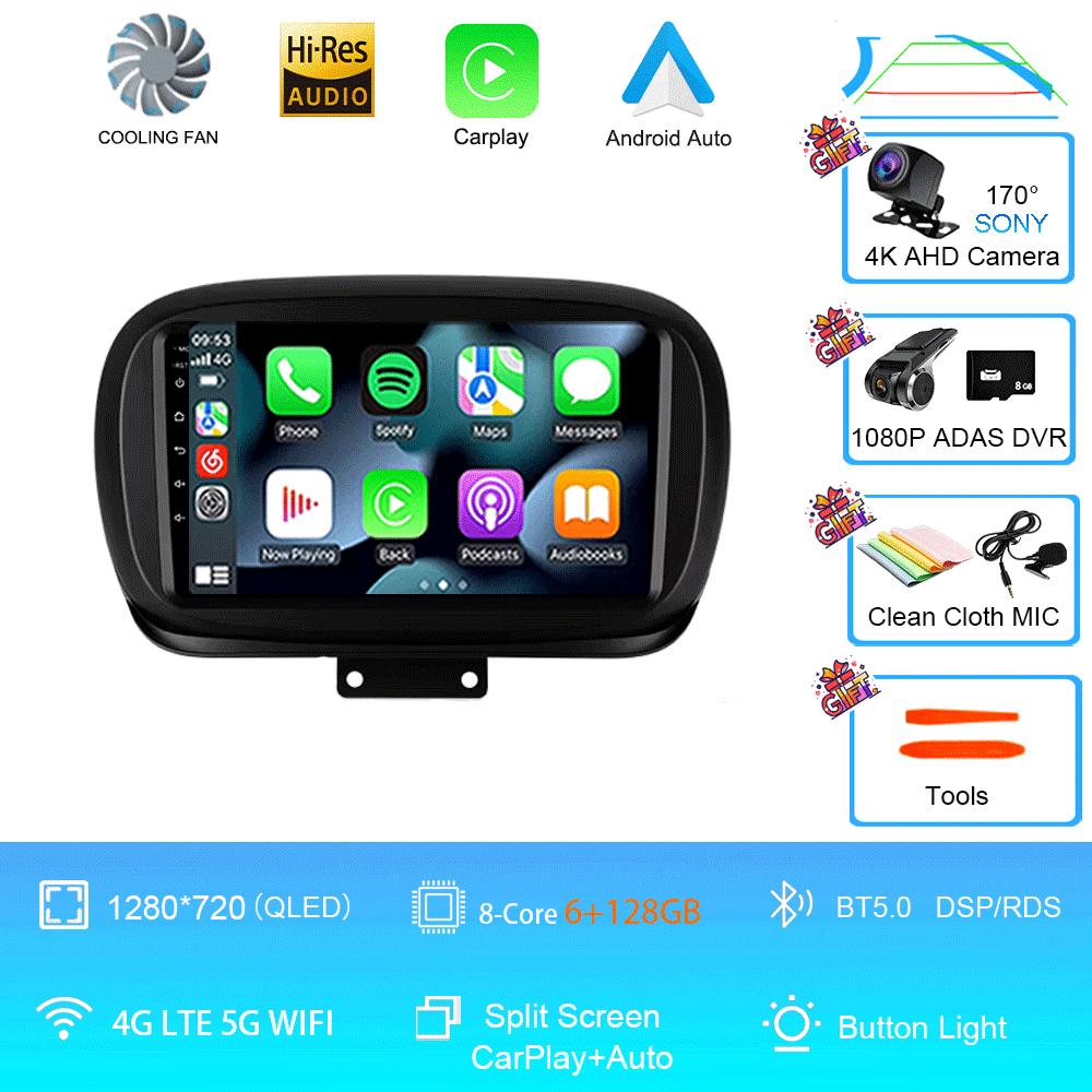 Car Radio Android 14 For Fiat 500X 2014 - 2020 Multimedia Video Player GPS Navigation Wireless Carplay+Auto Stereo QLED HeadUnit