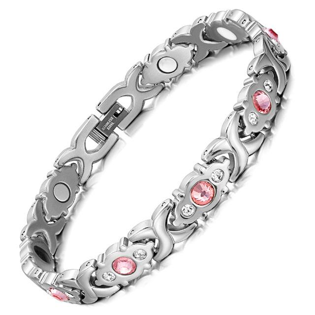 8 мм Панк Розовое золото Цветной Магнитный Браслет для здоровья Розовый Цирконий Камень Женский Хип-хоп Нержавеющая сталь Велосипед Байкер Цепь Браслет Украшение