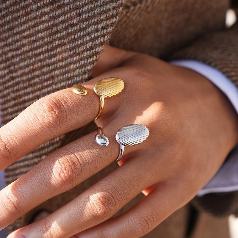 Stainless Steel Thread Texture Oval Adjustable Rings for Women Personality Gold Color Round Geometric Index Finger Ring Zircon