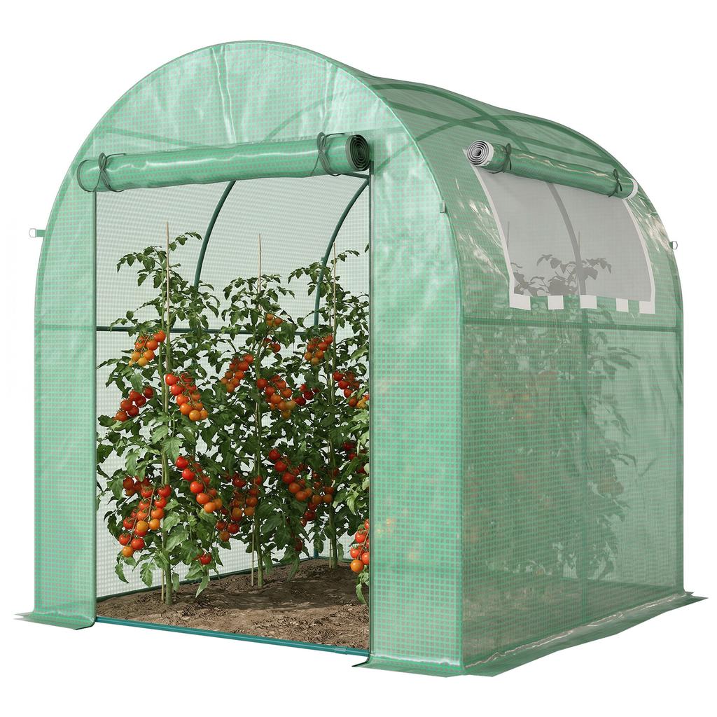 Walk In Polytunnel Greenhouse, Green House for Garden with Roll-up Window and Door, 1.8 X 1.8 X 2 M, Green