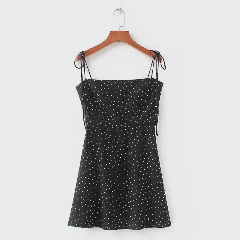 2018 Summer French Floral Spaghetti Strap Square Neck Camisole Women's Backless Mini Dress