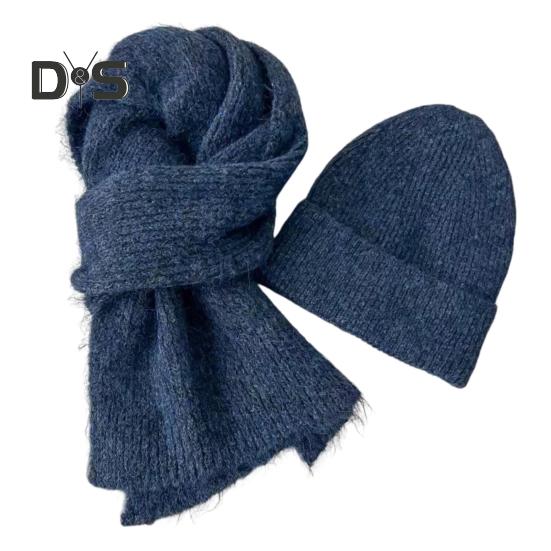 

Комплект из 2 предметов: шапка, шарф, термоподкладка, двухслойный дизайн, вязаный длинный шарф, шапка, комплект унисекс, зимняя спортивная одежда для отдыха на открытом воздухе темно-синий