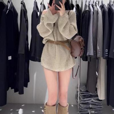 Women's Early Autumn 2025 French Knit Openwork Long Sleeve Mid-Length Casual Top
