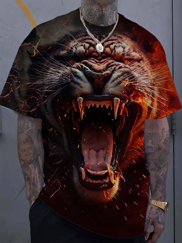 Men's T-Shirt Animal Tiger Pattern 3D Print Tops Tees New Summer Women Streetwear Fashion Oversized Unisex T Shirt Men Clothes