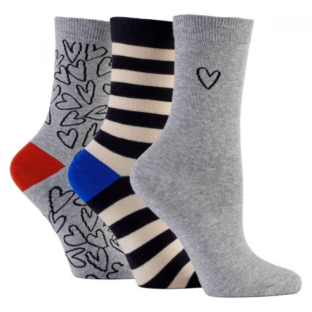 Sock Shop Women S Grey Heart And Stripe Sock Set Grey