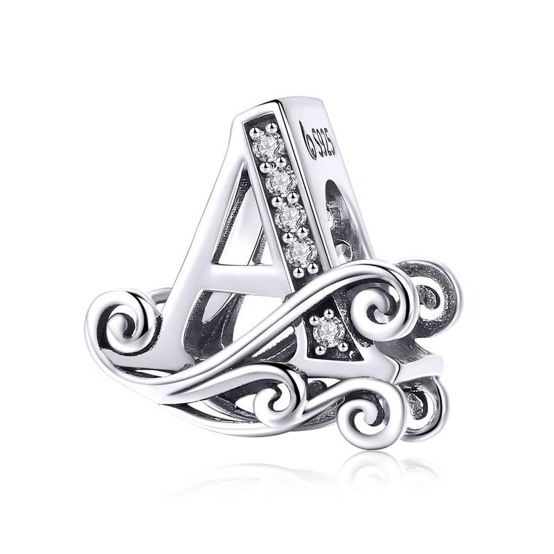 bamoer Funny 925 Silver DIY Letter Alphabet Metal Beads fit for Silver 925 Bracelet Heart Pattern Charms DIY