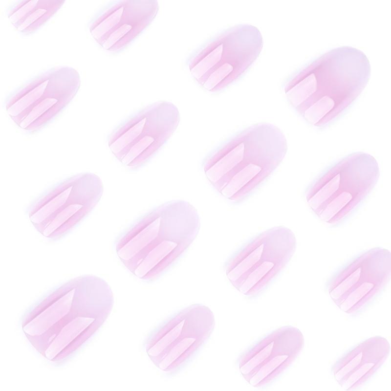 24 Pcs Short Round False Nail Simple Artificial Nail Pink Gradient Stick On Nail Glossy Press On Nail for Woman