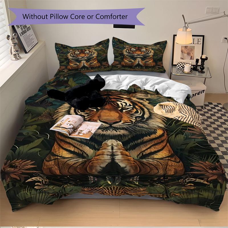 

3PCs Tiger Mandala Design Cover Set, Breathable Fabric, Machine Washable (1 Duvet Cover + 2 Pillowcases) (Without Quilt) yy250911116 135x200cm
