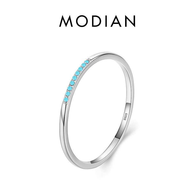 MODIAN Inele noi de argint 925, la modă, curcubeu CZ, stivuibile, colorate, pentru femei, bijuterii de nuntă pentru femei